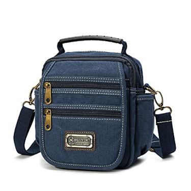 Imagem de Bolsa tiracolo masculina pequena de lona, bolsa mensageiro, bolsa lateral para cinto, Azul