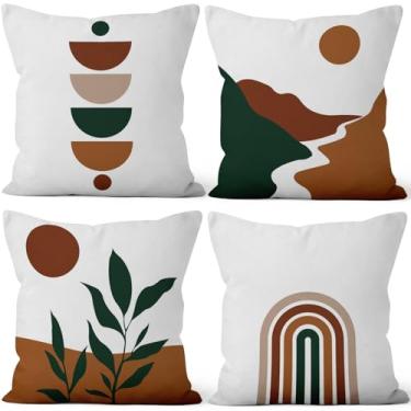 Imagem de Vie Savaran Capas de almofada boêmias abstratas 45,72 cm x 45,72 cm Conjunto de 4, capa de almofada geométrica minimalista boho para sofá, cadeira, sofá, cama, escritório, jardim, quinta, interior e