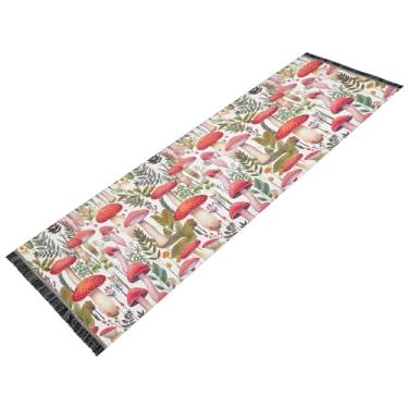 Imagem de xigua Tapete vintage de samambaia de cogumelo para corredores, 6 x 1,8 m, lavável, antiderrapante, com renda étnica, imitação de algodão e linho estilo tapete para cabeceira, cozinha, sala de estar