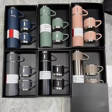 Imagem de Kit Garrafa Térmica Inox 500ml + 3 Canecas Térmicas Vacuum Bottle Bebidas Quentes e Frias (aleatório)