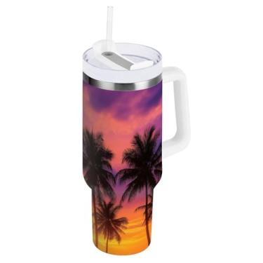 Imagem de Blueangle Copo isolado de 850 g com alça e tampa de canudo - Caneca de viagem de aço inoxidável à prova de vazamento, garrafa de água de palmeiras de coco a vácuo de parede dupla (45)