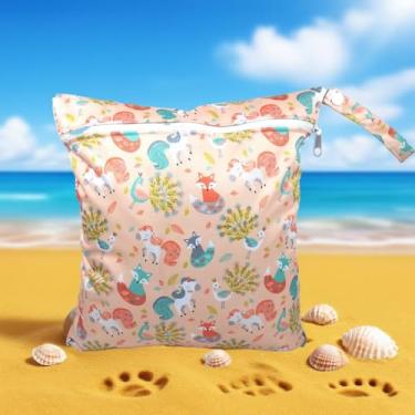 Imagem de 1 bolsa impermeável impressa, bolsa de fraldas reutilizável, roupas molhadas para academia, ioga, roupa de banho, lenços de água, bolsa de armazenamento de fraldas de pano de bebê e zíper com alça de