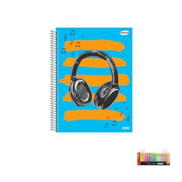 Imagem de Kit Caderno Masculinos 10 Matérias Capa Dura 200 Folhas + Marca Texto Boss Estojo 15 Cores