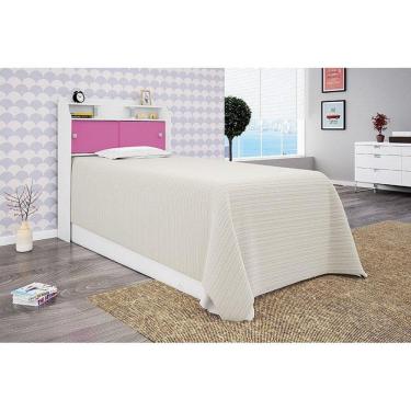 Imagem de Cabeceira box Solteiro 0,88cm Elisa Branco Branco/rosa - Framar Móveis