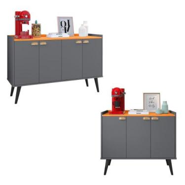 Imagem de Kit Aparador Sala Retrô 3 Portas Cantinho CaféTruzzi e Buffet Armário 