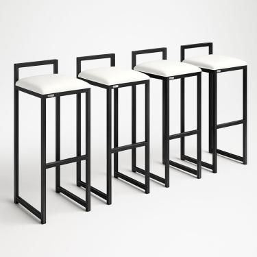 Imagem de Kit 4 Banqueta Corino Balcão Industrial Cozinha Gourmet Bar Branco