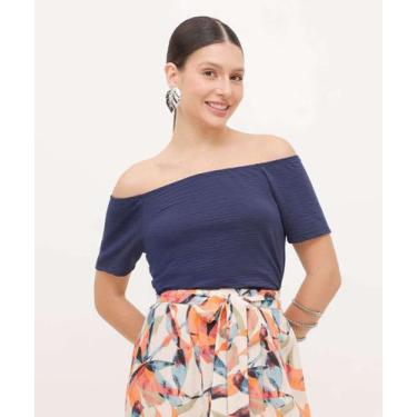 Imagem de Blusa Feminina Textura Ombro a Ombro Marisa-20020, Azul, G