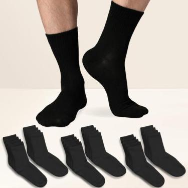 Imagem de Kit 12 Pares Meia Cano Medio Masculina Treino Academia Preta Tamanho:3