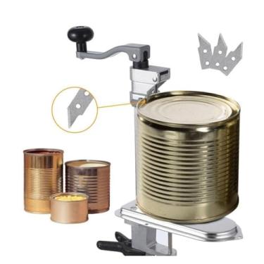 Imagem de Abridor de latas de mesa manual pesado, lâmina de aço inoxidável, cor prata, dois métodos de fixação, adequado para latas de qualquer tamanho