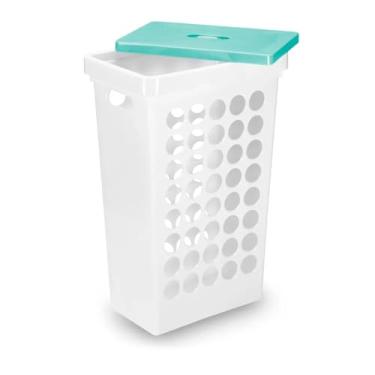 Imagem de Cesto de Roupas Retangular com Tampa Arthi | Organização e Durabilidade | Prático e Funcional | Ideal para Diversos Ambientes | Design Branco com Tampa Menta | Resistente e Conveniente