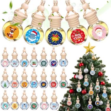 Imagem de Meanplan 50 frascos difusores de carro de Natal para pendurar aromatizador de ar de carro presente de agradecimento a funcionários a granel frasco de perfume de vidro vazio com adesivos de Natal para