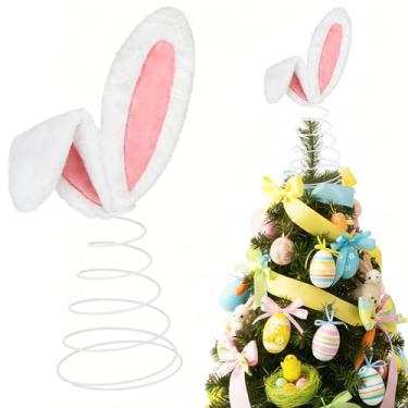 Imagem de Poen Enfeite de árvore de Páscoa com orelhas de coelho, enfeites de coelho em espiral de metal, decoração de árvore de Natal de coelho para decoração de férias de Páscoa, suprimentos de festa de