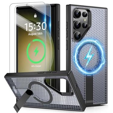 Imagem de Jshru Capa para Samsung Galaxy S23 Ultra/S22 Ultra com [2 peças] Protetores de tela HD, compatível com MagSafe [proteção contra quedas de grau militar], capa fina translúcida com suporte invisível