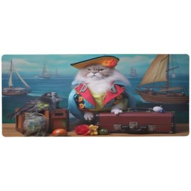 Imagem de Wassud Tapete de rato papagaio e mala de gato organizador de mesa de jogos grande teclado de computador tapete de rato tapete de mesa material de escritório 80 cm x 30 cm