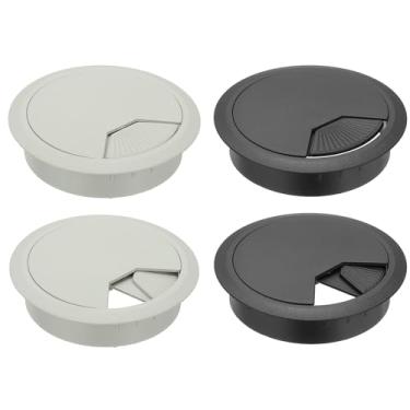 Imagem de PATIKIL Ilhós de mesa de 7,6 cm, 4 peças de ilhós para gerenciamento de fios, organizador de cabos para mesa de escritório, casa, bancada, cinza claro/preto