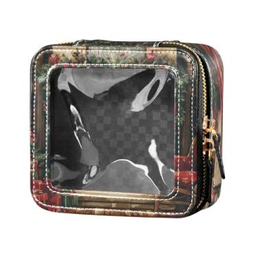 Imagem de Burbuja Bolsa de cosméticos transparente para lareira de Natal, estojo de maquiagem portátil, organizador de bolsa de higiene pessoal com zíper e janela para mulheres
