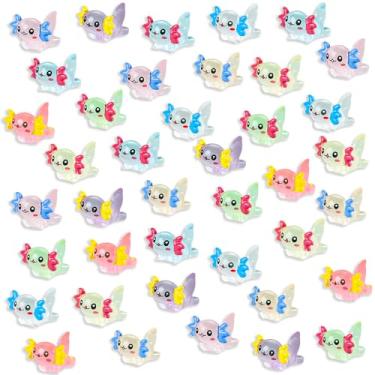 Imagem de Mini bonecos luminosos de axolote de resina, pacote com 40 animais em miniatura que brilham no escuro, enfeites de casa de bonecas de jardim de aquário, pingentes decorativos multicoloridos
