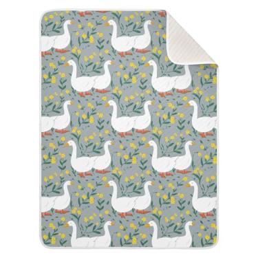 Imagem de xigua Cobertor de bebê com gansos brancos para bebês, leve e macio, para berço, carrinho de bebê, berçário, 76 x 101 cm