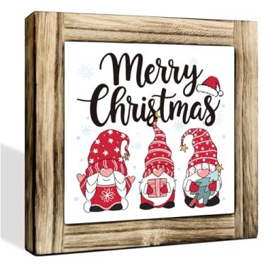 Imagem de Decoração de madeira rústica, decoração de arte de Natal de Papai Noel, placa decorativa de mesa de madeira, placa de caixa de bloco de madeira para sala de estar, presente de sinal de madeira de