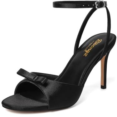 Imagem de RIBONGZ Sandálias femininas de salto alto, bico redondo, bico aberto, sexy, gatinha, salto agulha, tira no tornozelo, sapatos de noiva com laço, verão, festa de casamento, casual, escritório, trabalho