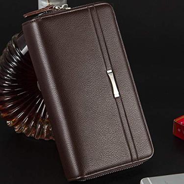 Imagem de Carteira Clutch de Couro PU Longa Luxo para Homens Negócios Bolsa Mão Cinto com Zíper Superior Porta-Cartões Grandes Cel