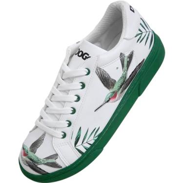 Imagem de DOGO Tênis feminino branco – Tênis feminino feito à mão, couro vegano e design exclusivo, sapatos confortáveis para mulheres, tênis Ace, Soar the Sky, 34