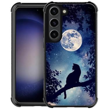 Imagem de CARLOCA Capa rígida compatível com Samsung Galaxy S23 para meninas e meninos, proteção à prova de choque, antiderrapante, para Samsung Galaxy S23, estampa moderna, gato preto, sentado, árvore, céu