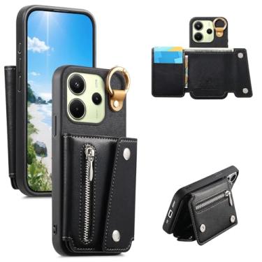 Imagem de Monwutong Capa carteira fina para Xiaomi Redmi Note 14 4G, capa de couro PU com design de armazenamento com zíper com compartimentos para cartão de dinheiro e fivela de metal capa de telefone para