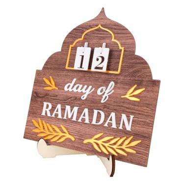Imagem de Calendário do Advento Ramadã Contagem Regressiva, Madeira Calendário do Advento Ramadã com Suporte Reutilizável Família Decoração de Mesa para o Eid Mubarak com Números Intercambiáveis