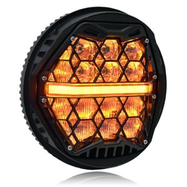 Imagem de Farol de LED bamotop 14 cm com feixe DRL Hi-Lo âmbar para Harley Davidson Dyna Street Bob Super Wide Glide Low Rider Night Rod Train Sportster Iron 883 Indian Scout Triumph