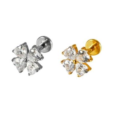 Imagem de Brincos De Piercing Corporal Em Titânio Puro 16G Com Flor De Trevo Par