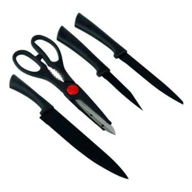 Imagem de Kit Jogo De Facas Com Tesoura Inox 4 Peças Cozinha Churrasco - New, 4 