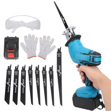 Imagem de Snsowed Serra Elétrica Portátil, 2 Baterias de íon de Lítio 2,6Ah, 8 Lâminas de Qualidade 150 Mm e 225 Mm, 6500 Rpm, Botão de Trava de Segurança, Velocidade Contínua Com 8 Lâminas de (Plugue EUA