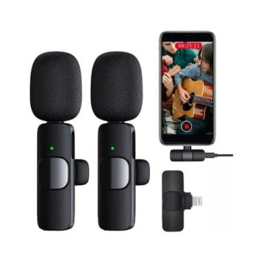 Imagem de Microfone Lapela Sem Fio Tipo C K9 Preto - Plug-and-Play para Uso Simp