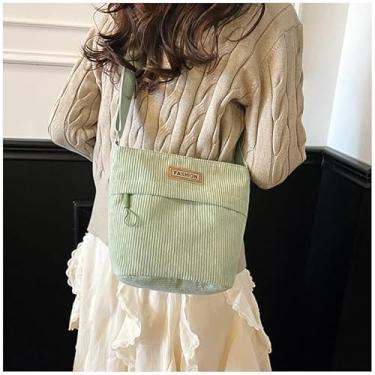 Imagem de Bolsa de ombro de veludo cotelê, bolsa quadrada de cor sólida com tecido texturizado, bolsa tiracolo feminina vintage, Verde, Medium, Mochila casual