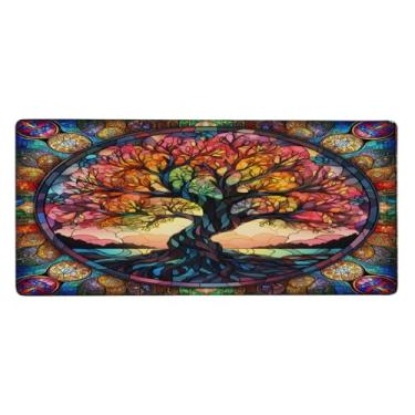 Imagem de Tapete de mouse com árvore da vida grande colorido à prova d'água para computador estendido tapete protetor de mesa antiderrapante base de borracha para escritório, computador, teclado, laptop e mesa