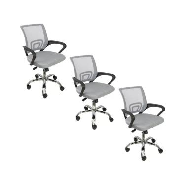 Imagem de Kit 3 Cadeiras de Escritório Begonia Ergonômico Cinza