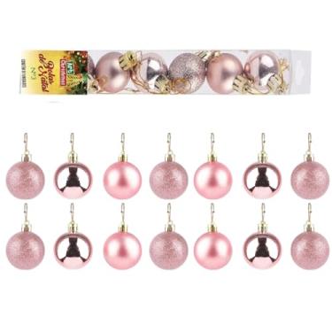 Imagem de Kit 14 Bolas Lisas 3cm Texturizadas Natal Árvore Led Luzes Guirlanda Decoração Enfeite Papai Noel Cor: Rose