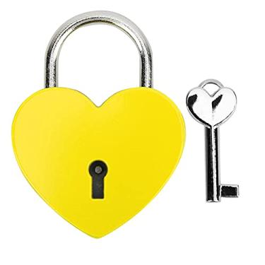 Imagem de SIWOTED Heart Lock Metal Colorido Requintado Cadeado Suprimentos de artesanato doméstico com chave 45x59mm (Amarela)