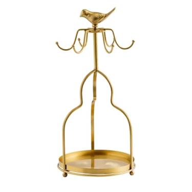 Imagem de LNQKJXIIA Boutiques US Árvore de caneca de pássaro de latão com bandeja destacável, elegante suporte de copo em ouro, organizador duplo de armazenamento para escorredor de pratos de café (G)