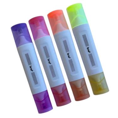 Imagem de Marca Texto Double Clean Tip BRW – Kit 4 Unidades, Ponta Dupla Neon e Pastel, Ideal para Estudo e Escritório
