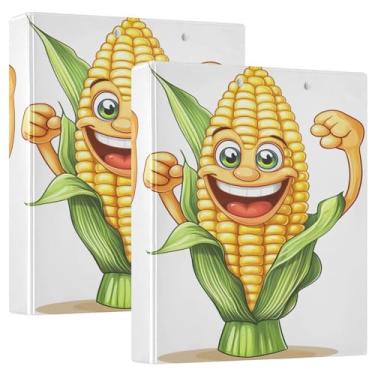 Imagem de Pacote com 2 pastas fofas do personagem Corn com prancheta com bolsos, 3 fichários de 2,5 polegadas, 27 x 31,5 cm, materiais escolares estéticos