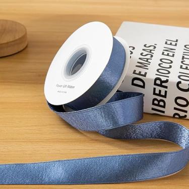 Imagem de Fita brilhante de 10 jardas de cetim sólido metálico de 2,5 cm de largura para embrulho de presente DIY decorativo de casamento - 1 rolo (azul)