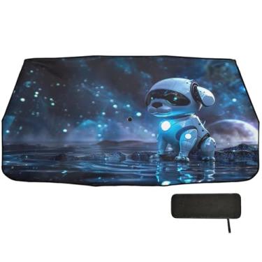 Imagem de Guarda-sol robô cachorro no planeta para-sol de carro guarda-sol cobertura completa para janela de carro 147 x 75 cm proteção solar interior automotivo