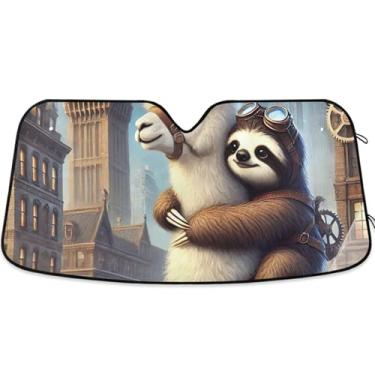 Imagem de Toldo de preguiça de lhama bonito para para-brisas de carro engraçado universal retrátil óculos de sol para janelas dianteiras floral automotivo M, 139,7 cm x 70,1 cm