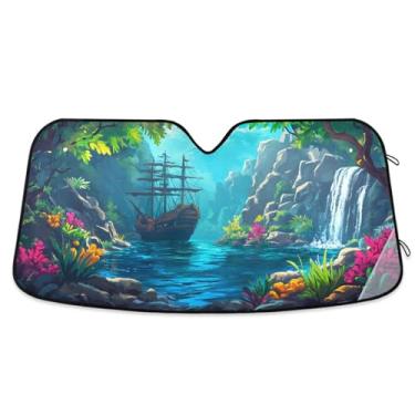 Imagem de Navio pirata em Magical Cove Auto Sun Shades Para-brisa Frontal Carro Persianas para a maioria dos Sedans SUV Caminhão Médio
