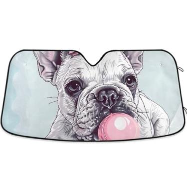 Imagem de Toldo de sol engraçado buldogue francês fofo para para-brisa de carro bonito personalizado retrátil caminhão janela de carro para-brisa frontal P, 134,6 cm x 59,7 cm