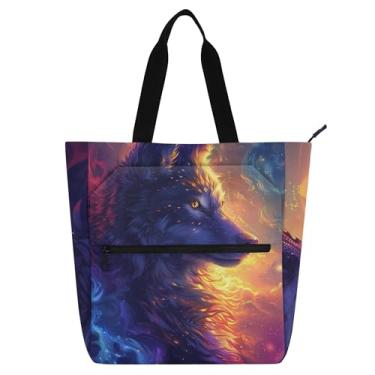 Imagem de Bolsa feminina Wolf Fantastic Animal para trabalho, lona, praia, livro, com zíper, bolsas para professores, presente para amantes de livros