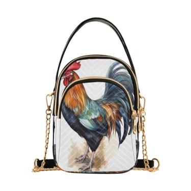 Imagem de GAIGEO Bolsa tiracolo feminina Cows, bolsa com alça de ombro longa, bolsa de ombro pequena para mulheres, Galo de galinha aquarela-1, One Size