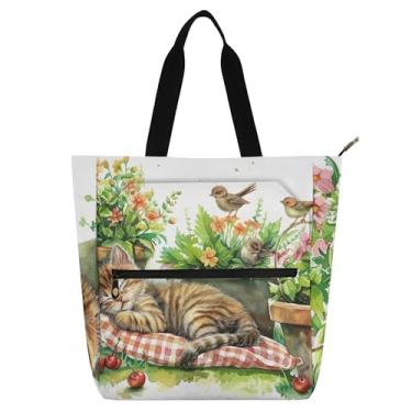 Imagem de GAIGEO Sacola feminina em aquarela para gatinhos fofos para trabalho, lona, praia, escola, bolsa utilitária, bolsa infantil com compartimentos